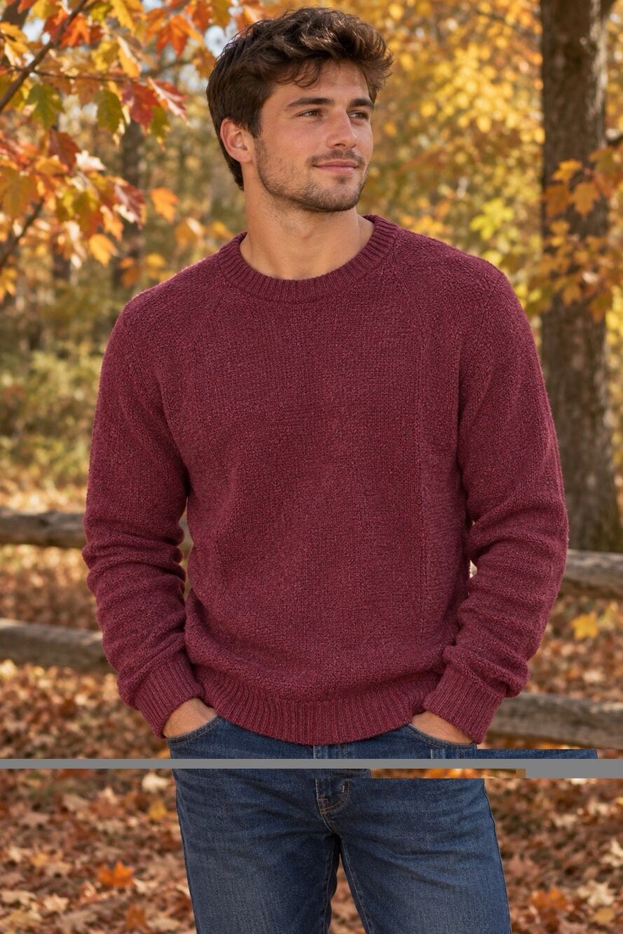 St. Johns Bay Knit Warm Burgundy Sweater Mens Large L Fall Sweater 100% Cotton